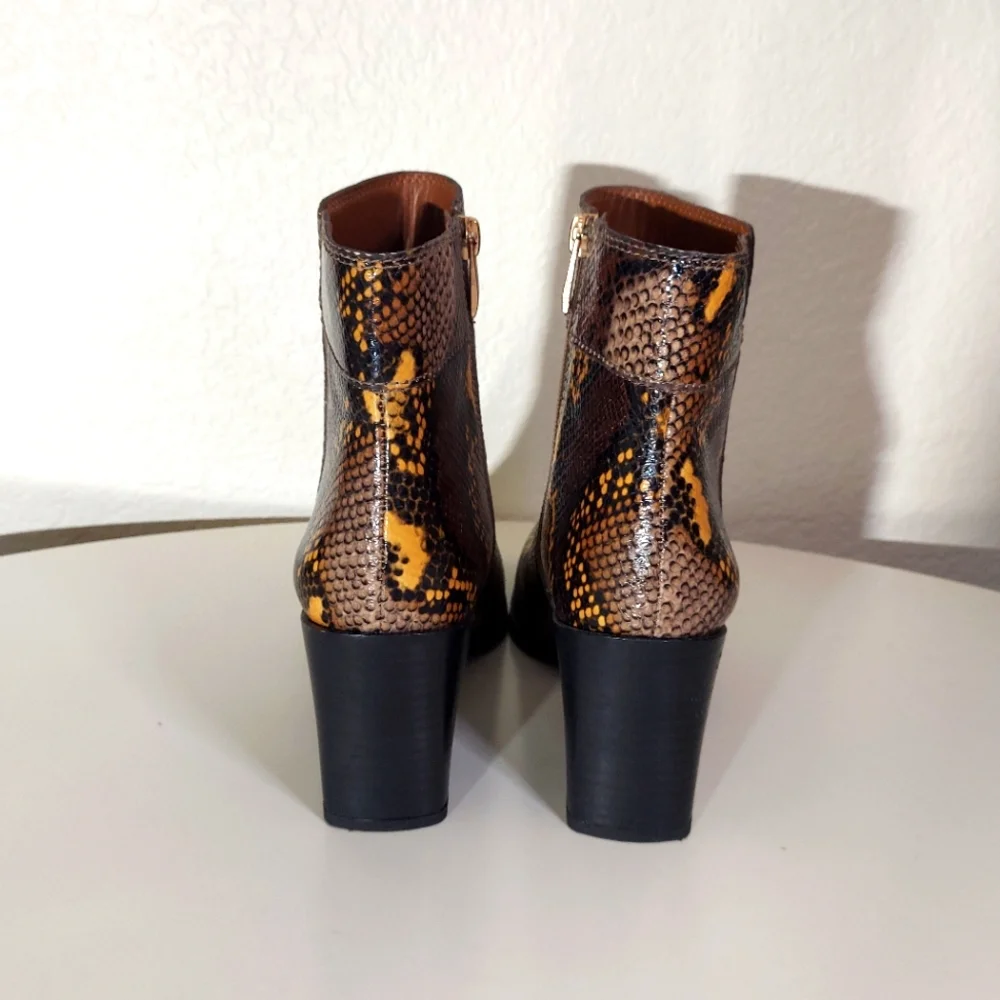 Franco Sarto Leather Snake Patterned Ankle Boots - Picture 3 of 10